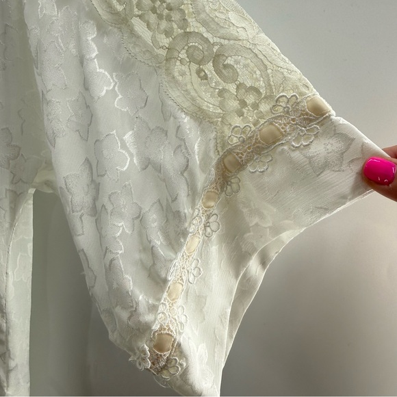 Christian Dior Vintage Ethereal Lace Trimmed Floral Printed Made USA Robe Small - Picture 5 of 15